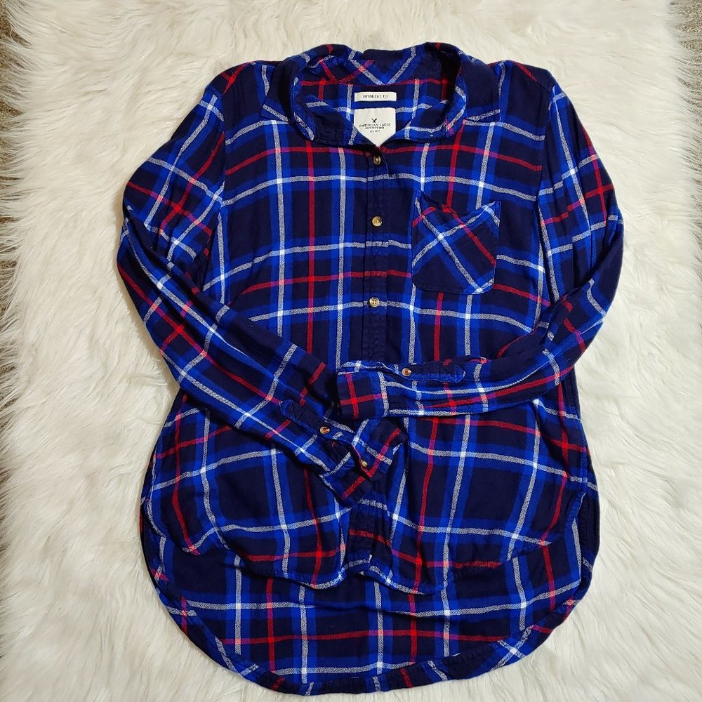 * American Eagle Super Soft Boyfriend Plaid Top